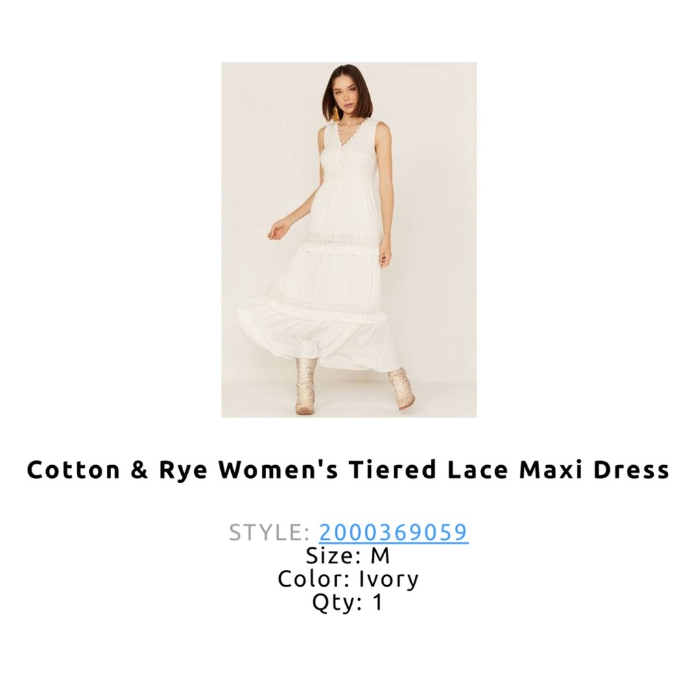 Cotton & Rye tiered lace maxi dress, Ivory, medium, only wore once